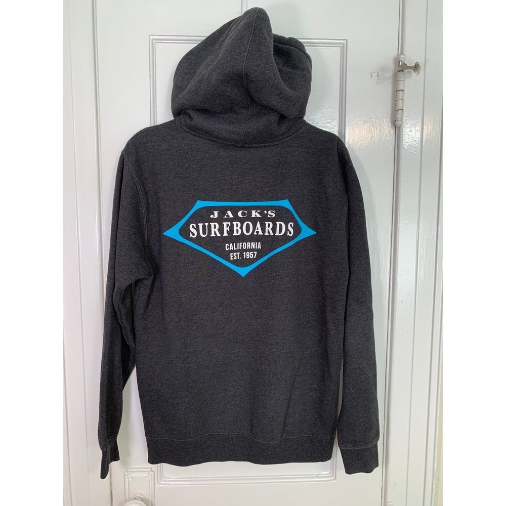 Jacks Surfboards Gray Pullover Hoodie M Charcoal Heather Retro Lam Huntington